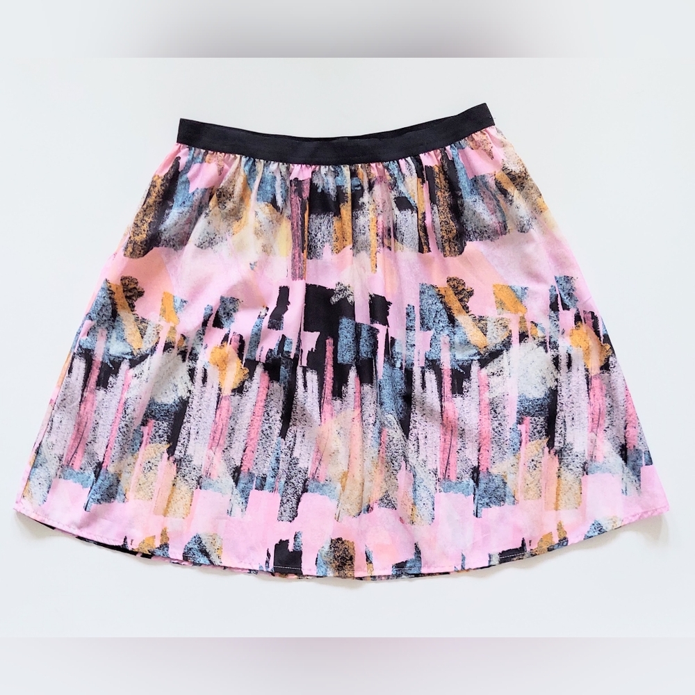 Trouve Watercolor Print Mini Skirt Pink Black White Size XS
